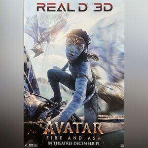 Framed,official, promotional, movie poster for "Avatar: Fire and Ash".